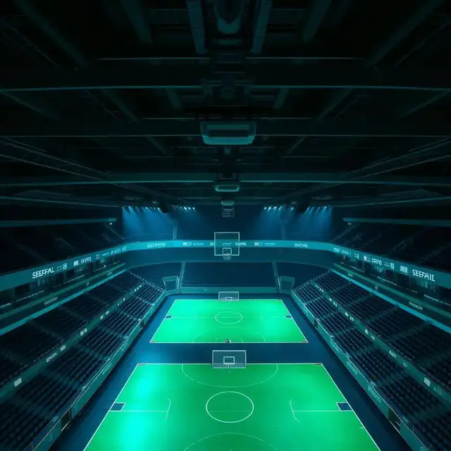 Arena esportiva coberta com quadras e câmeras automáticas